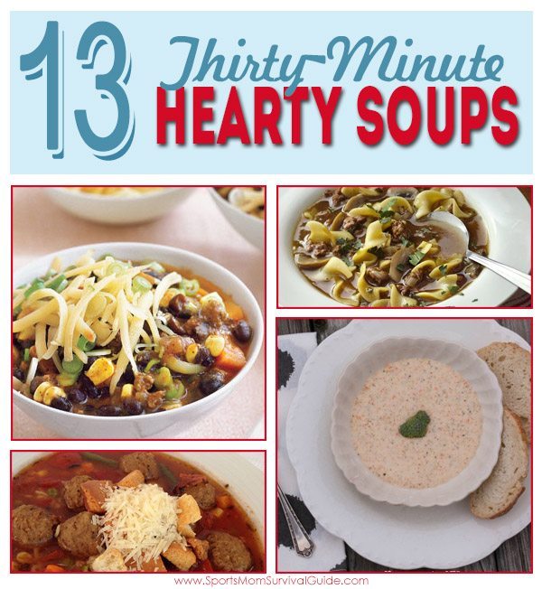 This time of year is all about comfort food! I don’t know about you, but the cold weather doesn’t seem to slow down the evening activities all that much!! I love the idea of a quick soup that can be ready in about 30 minutes! So here’s a list of 13 hearty soups that can make your weeknights (or any night) a little simpler. This time of year is all about comfort food! I don’t know about you, but the cold weather doesn’t seem to slow down the evening activities all that much!! I love the idea of a quick soup that can be ready in about 30 minutes! So here’s a list of 13 hearty soups that can make your weeknights (or any night) a little simpler.