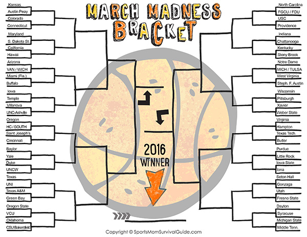 NCAA Tournament Bracket 2016, Print for Free