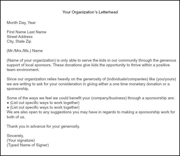 Team Sponsorship Letter Sample