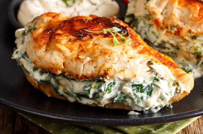 Pan Fried Spinach & Cream Cheese-Stuffed Chicken from The Kitchen Magpie