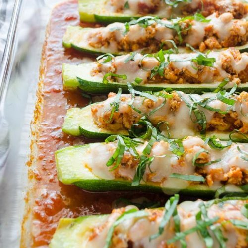 Chicken Parmesan-Stuffed Zucchini Boats from Flavor the Moments