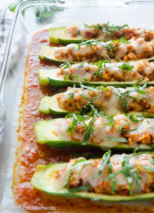 Chicken Parmesan-Stuffed Zucchini Boats from Flavor the Moments