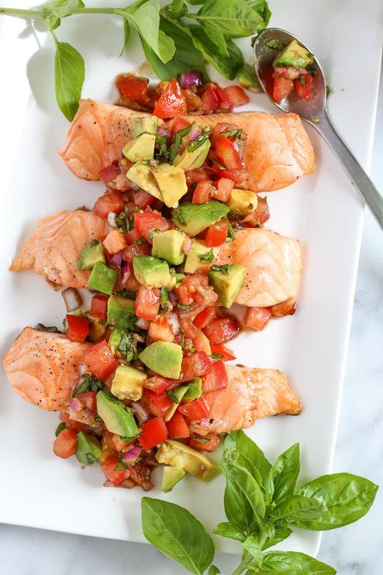 Grilled Salmon with Avocado Bruschetta from Skinnytaste
