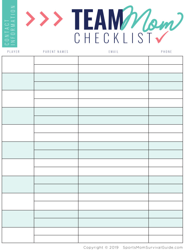 Contact information team checklist
