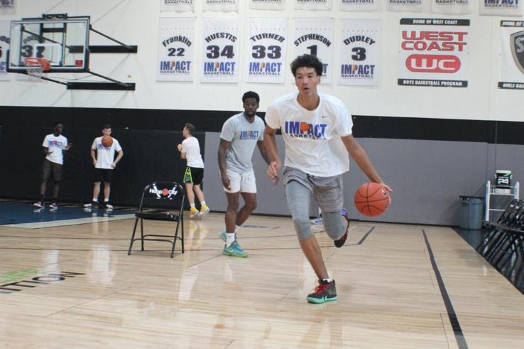 young men in gym playing basketball