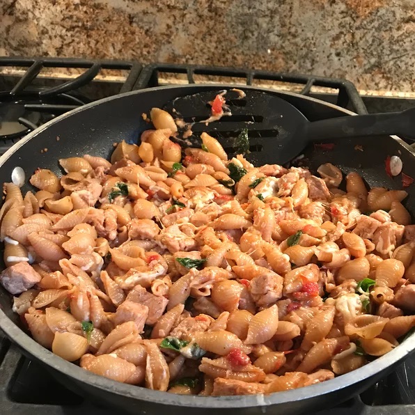 Skillet with chicken pasta
