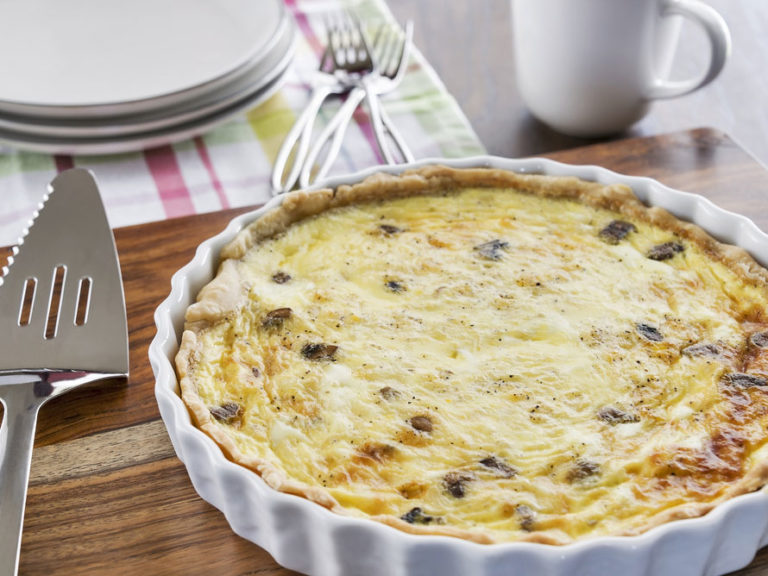 Mushroom quiche in a pan