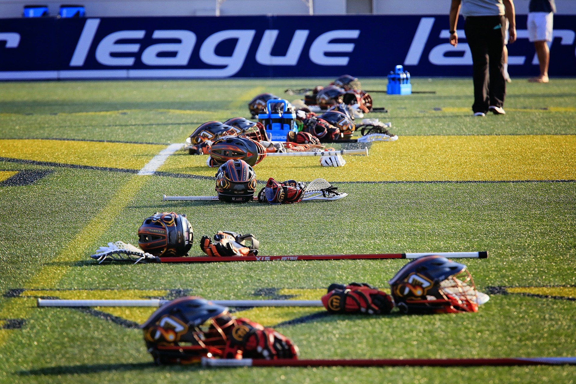 lacrosse team equipment on field